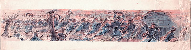 14-18, attaque sur la tranchée - aquarelle de Jules Pinasseau